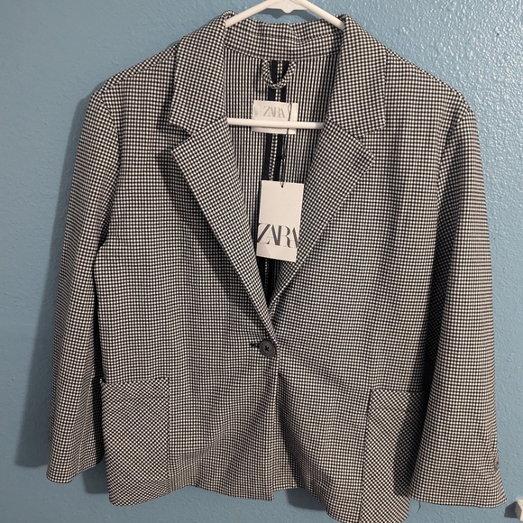Zara Black and White Houndstooth Blazer - Picture 2 of 4